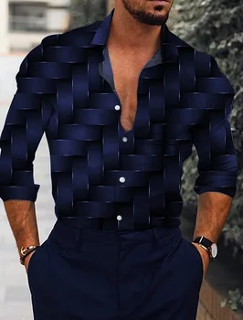 Мужская новая удобная рубашка с длинным рукавом для делового отдыха с 3D-печатью XS-8XL Изображение 2