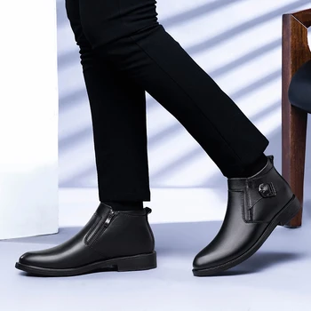 Мужские ботильоны из натуральной кожи без застежки-молнии, мужская деловая брендовая обувь класса Люкс, теплая зимняя обувь, высококачественные мужские ботинки 
