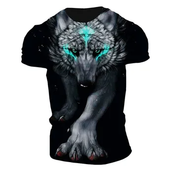 Мужские футболки Bloodthirsty wolf с 3D принтом харадзюку, пляжные шорты оверсайз, плавки, одежда унисекс, футболка большого размера для мужчин