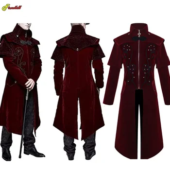 Мужской готический Средневековый замок в стиле стимпанк, красное пальто вампира, дьявола, костюм для косплея, роскошный викторианский смокинг, тренчи