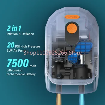 Надувной Sup-насос высокого давления 12V 20 фунтов на квадратный дюйм, перезаряжаемый электрический насос для надувания лопастной доски Изображение 2