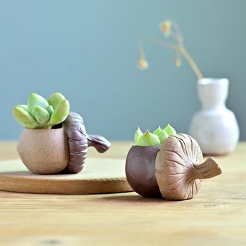 Настольная мини-симпатичная керамика из фундука, цветы, горшок для суккулентов ручной работы, дышащий керамический сосуд для цветов в форме трубы Изображение 2
