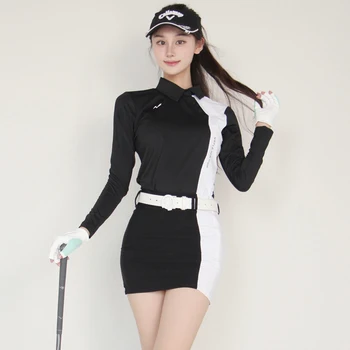 Новая женская рубашка поло для гольфа с длинными рукавами, спортивный повседневный топ, эластичный прочный комплект юбок с защитой от бликов