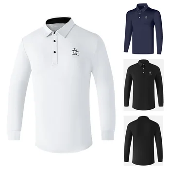 Новая зимняя мужская рубашка поло для гольфа с длинными рукавами, эластичная Дышащая Спортивная футболка с защитой от скатывания, Высококачественная спортивная футболка для отдыха на открытом воздухе