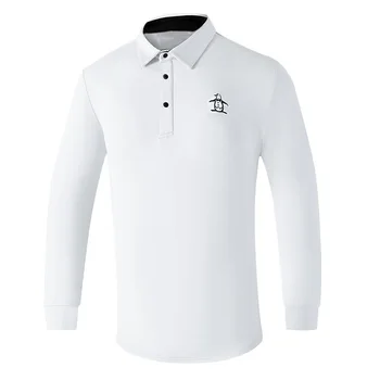 Новая зимняя мужская рубашка поло для гольфа с длинными рукавами, эластичная Дышащая Спортивная футболка с защитой от скатывания, Высококачественная спортивная футболка для отдыха на открытом воздухе Изображение 2