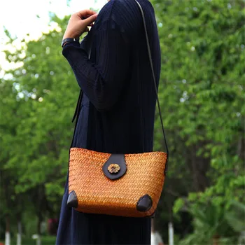новая тайская версия соломенной сумки ручной работы в стиле ретро, модная сумка из ротанга, женская пляжная сумка через плечо