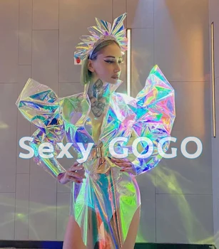 Новая технология для вечеринок в ночном клубе Symphony Laser Fly Shoulder Сексуальные костюмы трансвеститов Женские лазерные костюмы Фестивальные сценические костюмы