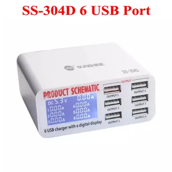НОВОЕ SS-304D, SS-304Q, умное 6-портовое USB-зарядное устройство Lightning с цифровым дисплеем для зарядки мобильных телефонов, Инструменты для ремонта Изображение 2