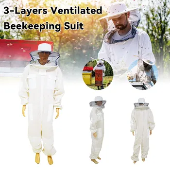 Одежда для пчеловодства, профессиональный костюм против пчел, 3-слойный воздухопроницаемый защитный костюм для всего тела со съемной шляпой, вентилируемый