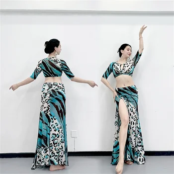 Одежда для тренировок по танцу живота 2023, новая сине-белая пантера, сексуальная летняя танцевальная одежда, комплект платья для восточных танцев, женский