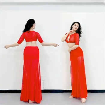Одежда для тренировок по танцу живота 2023, новая сине-белая пантера, сексуальная летняя танцевальная одежда, комплект платья для восточных танцев, женский Изображение 2