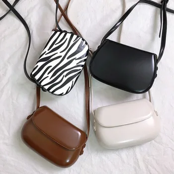 Однотонная гладкая сумка-мессенджер для женщин с рисунком зебры, Подкова, седельная сумка, мини-мобильный телефон, маленькая сумка, Ins Роскошные сумки