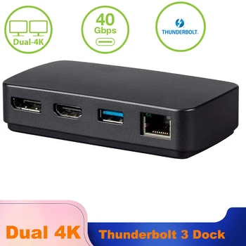 Оригинальная док-станция Thunderbolt 3 для путешествий 4-в-1 Thunderbolt 3 с двойной док-станцией 4K при 60 Гц Thunderbolt 3 к HDMI 2.0 + Displayport 1.2 + RJ45 + USB Изображение 2