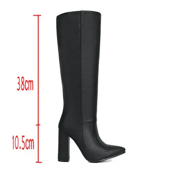Осенне-зимние женские сапоги до колена, дизайнерская обувь, женские высокие сапоги на массивном каблуке с острым носком, размер 34-43 Изображение 2