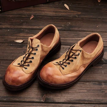 Осень 2023, Мужская повседневная обувь, Кожаная обувь на плоской подошве в стиле ретро, Повседневная обувь с круглым носком, мужская G50