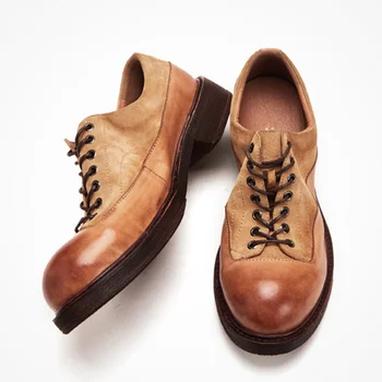 Осень 2023, Мужская повседневная обувь, Кожаная обувь на плоской подошве в стиле ретро, Повседневная обувь с круглым носком, мужская G50 Изображение 2