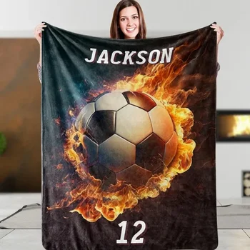 Персонализированное милое детское футбольное одеяло, подарки любителям футбола, плед, фланелевое теплое одеяло на заказ