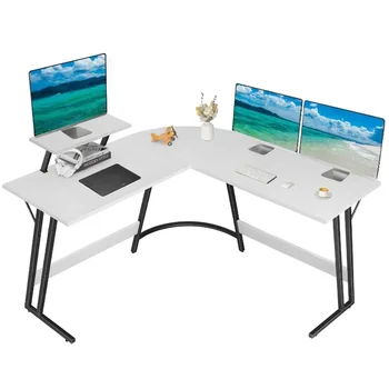 Письменный стол для домашнего офиса, современный компьютерный стол L-образной формы, белый Изображение 2