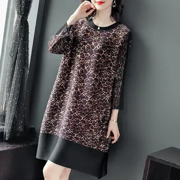 Платье в стиле пэчворк с леопардовым принтом и плиссированное платье Miyake, новый весенне-осенний европейский стиль большого размера
