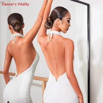 Платье для латиноамериканских танцев с разрезом на спине, платья для танцев Чача Румба, юбка для соревнований по латиноамериканским танцам Изображение 2