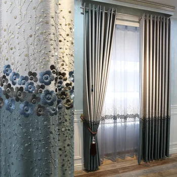 Плотная занавеска в американском стиле с пасторальной цветочной вышивкой, высококачественная имитация шелка, жаккардовые шторы для гостиной, спальни.