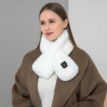 Плюшевый теплый шарф с подогревом, защищающий от холода, зарядка через USB, шарф с электрическим подогревом, мягкая тепловая грелка для шеи, 3 уровня нагрева на зиму