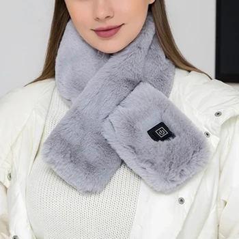 Плюшевый теплый шарф с подогревом, защищающий от холода, зарядка через USB, шарф с электрическим подогревом, мягкая тепловая грелка для шеи, 3 уровня нагрева на зиму Изображение 2
