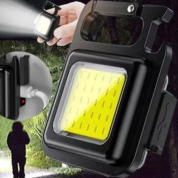 Портативный COB-фонарик со светодиодным мини-карманом с брелоком для ключей, Подвесной рабочий фонарь, USB-перезаряжаемый фонарик, лампа для кемпинга на открытом воздухе, лампы для мотоциклов