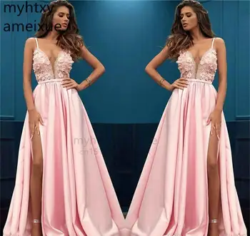 Поступление 2023 года, Розовое вечернее платье, сексуальное Женское платье с разрезом, вечернее платье для выпускного вечера, сшитое на заказ, халат большого размера для званого вечера