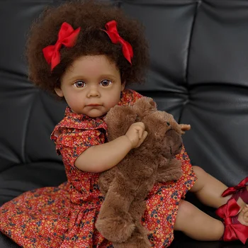 Прекрасная Возрожденная Кукла Для Маленьких Девочек 17 дюймов 43 см Реалистичная Возрожденная Мэгги Черные Возрожденные Куклы в Африканской Америке Ручной Работы для Малышей Игрушка для Малыша