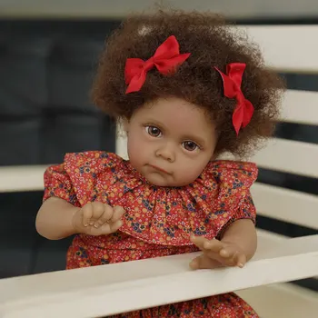 Прекрасная Возрожденная Кукла Для Маленьких Девочек 17 дюймов 43 см Реалистичная Возрожденная Мэгги Черные Возрожденные Куклы в Африканской Америке Ручной Работы для Малышей Игрушка для Малыша Изображение 2