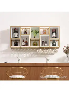 Простой современный винный шкаф, подвесной стеллаж для бокалов для вина, перевернутый настенный стеллаж, креативное украшение гостиной, настенный винный стеллаж Изображение 2