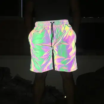 Прямая доставка мужские летние ночные красочные светоотражающие шорты мужские повседневные хип-хоп блестящие короткие masculino отражают свет плюс размер