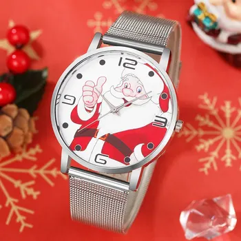 Рождественские женские модные часы Повседневные часы из нержавеющей стали Женские кварцевые наручные часы с простым циферблатом Часы для платья Montre Femme