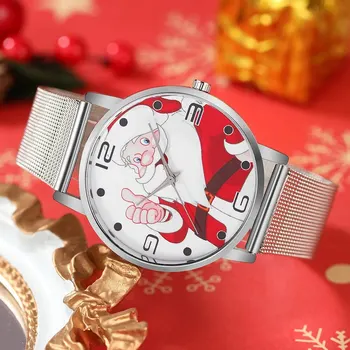 Рождественские женские модные часы Повседневные часы из нержавеющей стали Женские кварцевые наручные часы с простым циферблатом Часы для платья Montre Femme Изображение 2