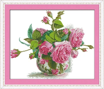 Романтическая розовая роза набор для вышивания крестиком цветок 18ct 14ct 11ct количество печатных холстов для вышивания DIY рукоделие ручной работы