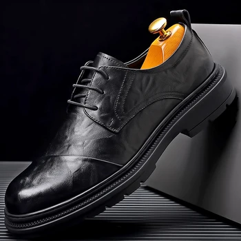 Роскошные брендовые мужские модельные туфли, Итальянская высококачественная деловая обувь, Удобные формальные оксфорды с круглым носком, повседневные лоферы Изображение 2