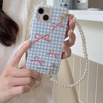 Роскошный Чехол для телефона с жемчужным браслетом-цепочкой для iPhone 14 13 12 Pro Max 11 в Корейском стиле с милым рисунком Bowkont Защитная крышка для девочек и женщин