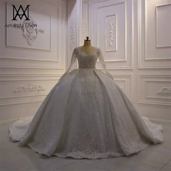 Свадебное платье robe de mariage с кружевными аппликациями и длинным рукавом, бальное платье, свадебное платье
