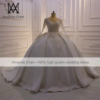 Свадебное платье robe de mariage с кружевными аппликациями и длинным рукавом, бальное платье, свадебное платье Изображение 2