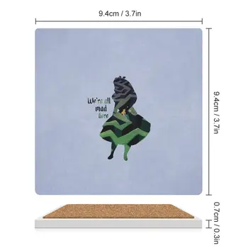Силуэт Алисы, Страна чудес, Безумная цитата, керамические подставки (квадратные), коврик для кружки, тарелка, противоскользящие подставки Изображение 2