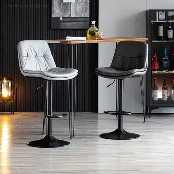 Скандинавские барные стулья для домашнего использования Современная Простая спинка Роскошный Подъемник для барного кресла Поворотный Высокие барные стулья для кассира Изображение 2