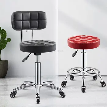Скандинавские парикмахерские кресла с вращающимся шкивом, подъемные кресла для салона красоты, Большой рабочий стул для макияжа, парикмахерской, маникюра, круглый салонный стул M Изображение 2