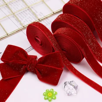 Складная Рождественская лента длиной 10 ярдов, красные блестящие Новогодние бархатные ленты, лента для упаковки подарков на день рождения, годовщину праздника