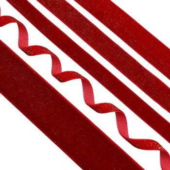 Складная Рождественская лента длиной 10 ярдов, красные блестящие Новогодние бархатные ленты, лента для упаковки подарков на день рождения, годовщину праздника Изображение 2