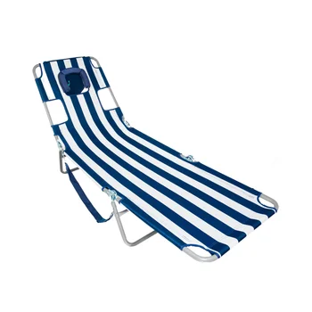 Складной Портативный шезлонг для принятия солнечных ванн Ostrich Chaise Lounge, Темно-синие полосы, Полиэстер, Сталь, (Синий, Многоцветный, Белый)