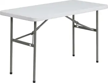 Складной стол Flashfellow Furniture, 4-футовый складной стол из гранита и белого пластика