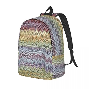 Современный бохо-шикарный зигзагообразный холщовый рюкзак для женщин, школьный рюкзак для студентов колледжа, сумка для книг, подходит для 15-дюймового ноутбука, геометрические многоцветные сумки Изображение 2