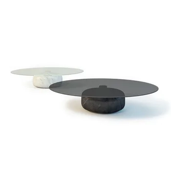 Современный простой и роскошный Мраморный круглый чайный столик из закаленного стекла Круглый чайный столик Изображение 2
