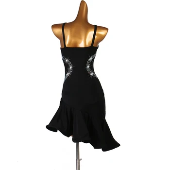 Стандартная юбка для латиноамериканских танцев 2024, Женское Сексуальное Черное платье для латиноамериканских танцев Rumba, Дешевая Стандартная юбка для латиноамериканских танцев Samba Изображение 2